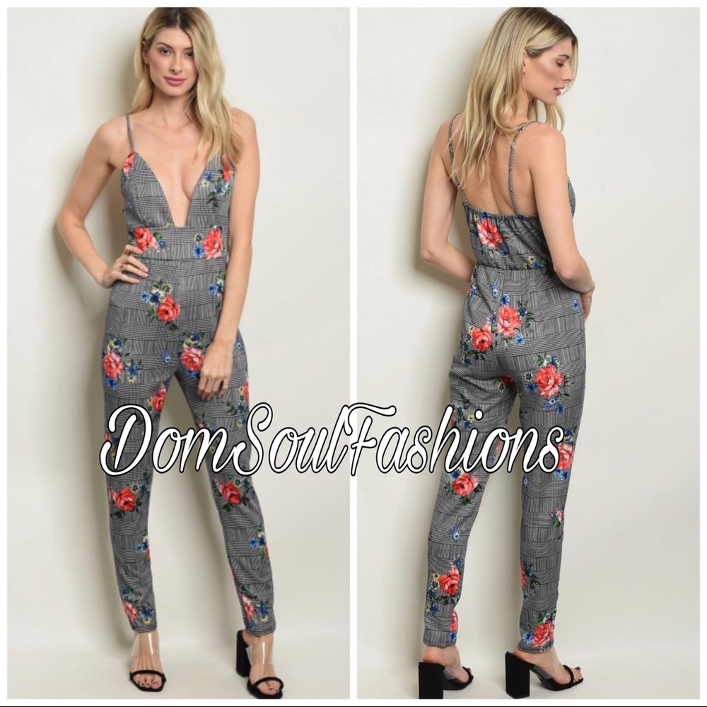 Plaid Floral Jersey Jumpsuit